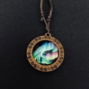 Northern Lights Wood Pendant Necklace.